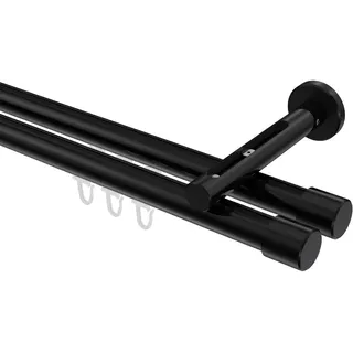 INTERDECO Innenlauf-Gardinenstange 20 mm 2-läufig, moderne Innenlaufstange aus Metall, Schwarz, zur Wandmontage, Typ 10213146, 220 cm