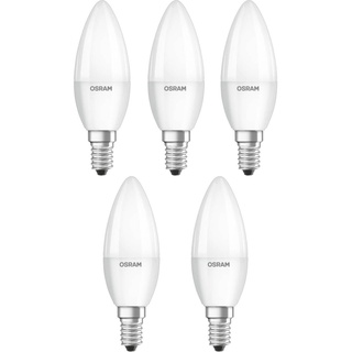 Osram 5er LED Base Classic B 40 FR, 5W = 40W, 470 lm, E14, Warmweiß (2700 K), matt, Kerze