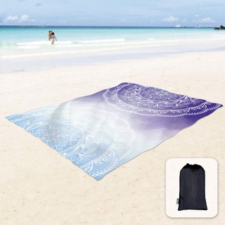 Sunlit Silky Soft Boho Sand Proof Beach Blanket Sand Proof Mat with Corner Pockets and Mesh Bag 6' x 7' for Beach Party, Travel, Camping and Outdoor Music Festival, Blue Purple Mandala