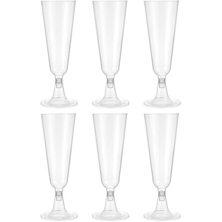 Glitzer-Kunststoff, 4,7 cm Plastik Sektgläser, Sektflöten Sektglas Champagner Sekt Einweg Polterabend Sektempfang Sektkelch Stiel-Gläser für Sekt (6 Stück)