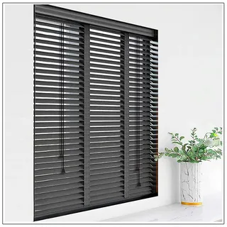 Jalousien Aus Holz Für Innen Außen,50mm Lamellen Horizontal Jalousie,Massivholz Jalousette Für Fenster,Verdunkelung/Wärmedämmung/Sichtschutz Jalousetten,Schwarz,Anpassbare,W×H-100x130cm/39.5x51in