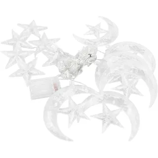 Cocoarm 126 LED Stern Mond Lichterkette Vorhang Ramadan | Fensterbeleuchtung mit 126 warmweißen Dioden, Biegsames PVC-Kabel, Stern-Mond-Dekoration für Schlafzimmer Balkon Fest, Silber