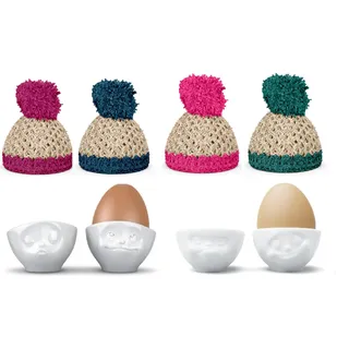 Colour-up Eierbecher 4er Set KÜSSEND, VERTRÄUMT, GLÜCKLICH; HMPFF mit 4 Mützen - Fiftyeight Products