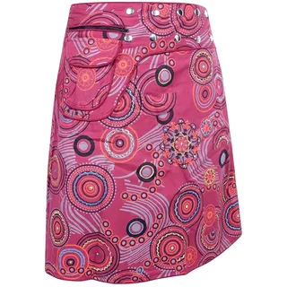 Vishes - Alternative Bekleidung - Wickelrock kurz Rock zum Wickeln Druckknöpfe Blumen Kreise Bestickt dunkelrot 40-50 - 40-50