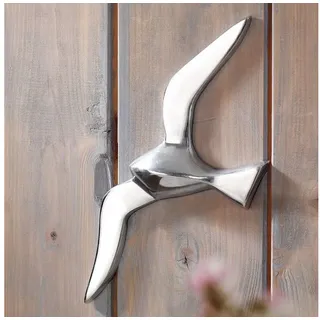 FineBuy Deko Möwe Metall Alu poliert Vogel Silber Design Tier Maritim Wohnzimmer modern