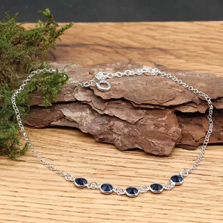 Drachensilber Fußkettchen mit blauen Zirkonia Steinen 925 Silber - Silber