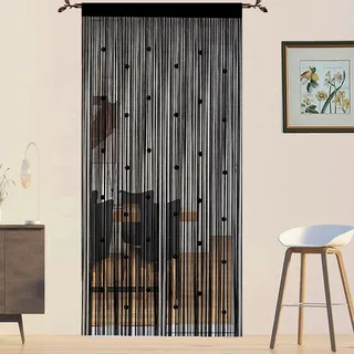 Fadenvorhang Insektenschutz Türvorhänge Fliegengitter Fliegenschutz Balkontür Fliegenvorhang Insektenschutz Türvorhang Insektenvorhang Terrassentür Perlenvorhang Für Türen (Schwarz 90x245cm)