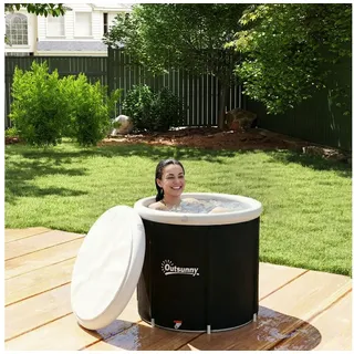 Outsunny Rundpool 280L Eisbad mit 3 Isolierschichten Abdeckung (aufblasbare Eistonne, 1-tlg., Ø78 cm Faltbare Eisbadewanne), für Sportler Anfänger Schwarz schwarz