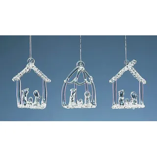 Set von 3 Glas Krippe hängenden Baumkugeln - jeweils 7cm x 4cm