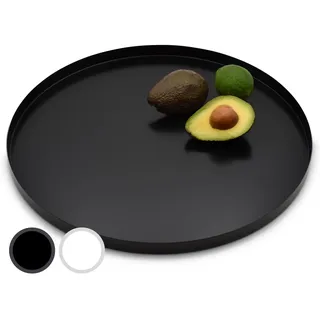 D&D Living® Deko Tablett Rund Ø 40 cm | Design Dekoteller und Dekotablett aus Metall (Schwarz matt)