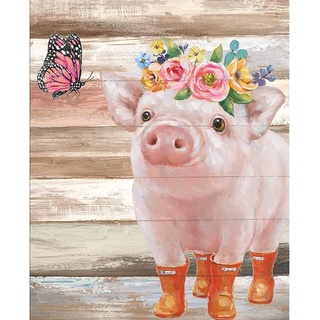 Farm Pink Pig Malen nach Zahlen für Erwachsene Studenten Schmetterling Blumen Tier Geschenk Ölgemälde Kits auf Leinwand mit Pinseln und Acrylpigment, digitale Malerei für Heimwanddekoration