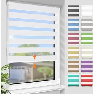 Grandekor Doppelrollo schnurlos Klemmfix Rollos für Fenster ohne Bohren & zum Bohren, Weiß 85x150cm (B×H) Drücken Und Ziehen Springrollos, Lich... - Weiß