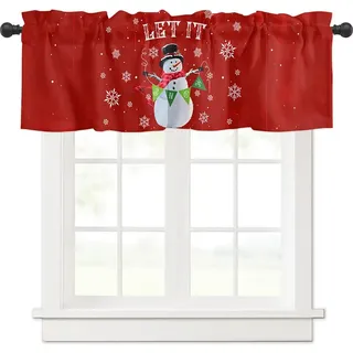 Surwin Bistrogardine Coffee Break Scheibengardine Küchengardine mit Rote Weihnachten Motiven, Kurzgardine Wohnzimmer Landhaus Càfe Gardinen Moderne Kurz Vorhang (137x45cm,Schneemann)