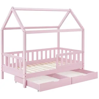 Juskys Kinderbett Marli 80 x 160 cm Kiefer lackiert rosa