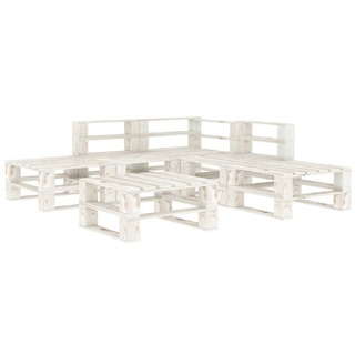 vidaXL Gartenlounge-Set 6-tlg. Garten-Lounge-Set aus Paletten Holz Weiß, (1-tlg) weiß