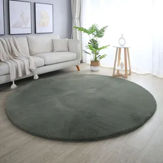 HomebyHome Hochflor Teppich Rund 200 cm Grün Shaggy Modern Flauschig Weich Fellteppich Kunstfell Einfarbig für Wohnzimmer Schlafzimmer Esszimmer