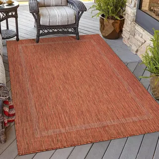 HomebyHome In & Outdoor Teppich Wetterfest Sisal Optik 240x340 cm Kupfer - Balkon Teppich Wasserfest, Waschbar, Flachgewebe - Ideal für Küche, Camping, Garten und Terrasse