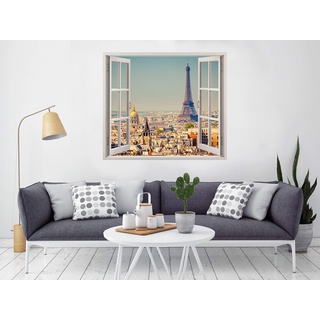 3D Aufkleber Fenster verschiedene Maße 50 x 40 cm | Aufkleber enthalten | Deko Zimmer, Paris, Eiffelturm, Panorama-Sicht, mehrfarbig | elegantes Design |