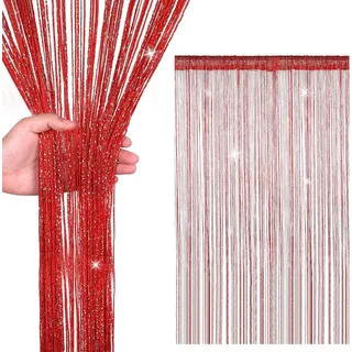 Rote Spaghetti Vorhänge, Glitzer Fransen, 90cm x 200cm, für Türen, Fensterdekoration