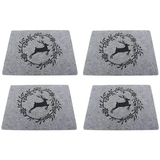 4 x Tischset Platzset Hirsch stehend Kopf Landhausstil Filz grau 45x35 cm Platzmatten Wunschmodell:rechts