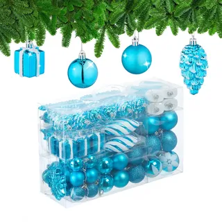 Relaxdays 72-Tlg.weihnachtskugeln-Set, Türkis, Kunststoff, 38x24x12 cm, Dekoration, Weihnachtsdekoration, Weihnachtsbaumschmuck, Weihnachtskugeln