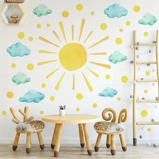 Wandsticker Kinderzimmer, Wolke Sonne Wandtattoo Wandaufkleber, PVC Kinder Aufkleber Wand, Wanddeko Sticker Geschenk für Kinder
