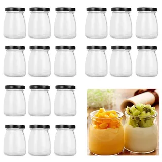 WOPPLXY 20 Stück 100 ml Gläser mit Deckel – Joghurt-Chia-Pudding-Gläser mit Metalldeckel – kleine Mini-Dessertgläser mit Deckel