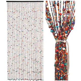 Ezcasch 90x200cm Perlenvorhang Türvorhang als Dekoration & Insektenschutz 38 Stränge Bohemian-Stil Bambusvorhang Handwerk aus Bambus & Holzperlen für Fenster/Zimmer, Bunt Regenbogen