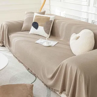 YWQJL Sofa überwurfdecke für 2-/3-/4-Sitzer, sofaüberwurf Decke Couch überwurf Baumwolle Waschbar Anti-rutsch Schmutzabweisend Kissen couchdecke überwurf Nahtlos mit Quasten(#3,180x180cm)