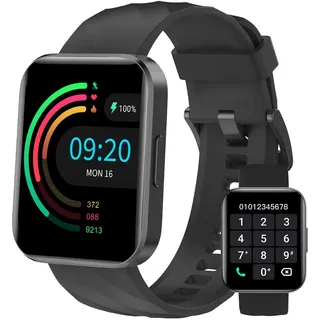 Dakofied Smartwatch Damen Herren 1.85" Fitnessuhr mit Bluetooth-Telefonfunktion AI Sprachassistent,110+ Sportmodi Sportuhr mit Schrittzähler,Pulsuhr,SpO2,IP68 Wasserdicht für iOS Android