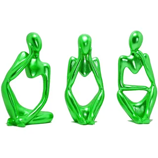 3PCS Denker Skulptur Deko Modern Wohnzimmer, Skulpture Dekoration Wohnzimmer, Statue bücherregal Deko für Regal, Tisch Deko Büro Dekoration Wohnung Modern Sculpture, Figuren Deko Industrial (Grün)