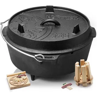 Petromax Schmortopf Feuertopf ft6 mit Deckel mit Füßen Dutch Oven, Gusseisen (Spar-Set, 3-tlg., für 4-8 Personen geeignet), Deckel mit Henkel, als Pfanne nutzbar, Topf induktionsfähig schwarz