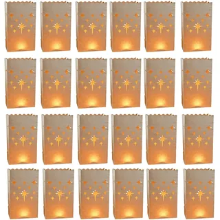 24 Stück Papier Lichttüten Papier Kerzentüten weiße Lichtertüten Lichtertüten Candle Bags für Dekoration Party Tischdeko Valentinstag Verlobung Hochzeit Weihnachten Geburtstag Jahrestag Feier