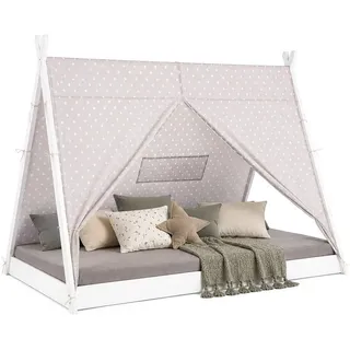Homestyle4u Kinderbett TIPI 90 x 200 cm Kiefer massiv weiß
