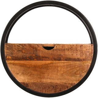SIT Möbel Wandregal | rund | 1 Schublade | Mango-Holz natur | Gestell Metall schwarz | B 50 x T 20 x H 50 cm | 14366-01 | Serie SIDNEY