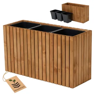 HOMERZO Blumenkasten für innen und außen Pflanzen-Übertopf aus Holz mit Kunststoff-Pflanzeneinsatz 18 l Blumentopf eckig für Balkon oder Terrasse (98x36 h55)