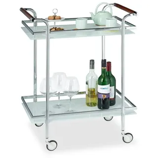 Relaxdays Servierwagen Milchglas Weiß,Silber