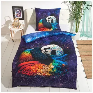 Traumschlaf Mako-Satin Tiere Lila 160 x 210 cm + 65 x 100 cm