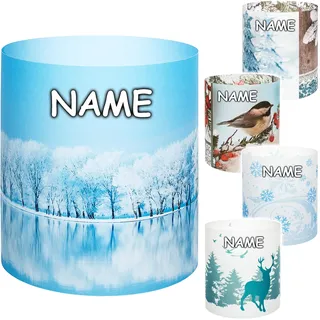 alles-meine.de GmbH 5 Stück - kleine Tischlichter Motiv frei wählbar Schnee - Winter & Weihnachten inkl. Name - 10 cm - Licht - für Teelichter/Batterie LED Lichter & Kerz..