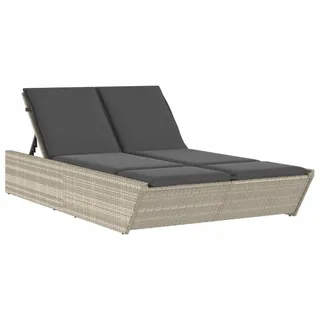 vidaXL Doppel-Sonnenliege mit Kissen 200 x 118 x 50,5/62,5/73,5/83 cm Hellgrau