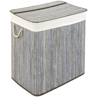PANA ECO Bambus Wäschekorb mit Deckel • Wäschebox Holz Wäschesack • Faltbarer Wäschesammler • Badezimmer Wäschetruhe • 100% Bambus • Farbe: Stone Grau • Größe: 104L (52 x 32 x 63)