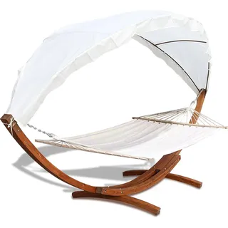 karpal Haengematte mit Gestell und Sonnendach, Hammock aus wetterfestem Laerchenholz, bis 200kg, Stabhaengematte fuer 2 Personen Outdoor und Indoor - Weiß