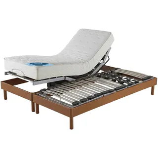 Set Aus Elektrischem Bett Mit Latten Und Noppen, Schaumstoffmatratze, Fester Stütze Und Füssen Kirschbaum