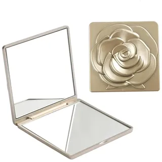 Disnace Taschenspiegel Klappbar Klein Tragbarer Kompaktspiegel für Reisen Schminkspiegel im Taschenformat Tragbarer Reisespiegel mit Rosenmuster Kosmetikspiegel Handspiegel mit Vergrößerung (Gold)