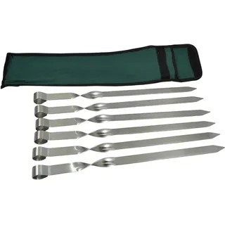 6 Adana Kebab Grillspieße aus Edelstahl Stärke 2mm Länge 40cm Breite 2cm Fleischspieße mit Tasche - Optimal für Gasgrills
