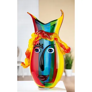 GILDE Dekovase RAINBOW Gesichtsvase - mehrfarbig - Glas - H. 37cm x B. 23cm - Deko (1 Stück), Gestreifte Glasvase mit Gesichtsmotiv - Blumenvase für Tischdeko bunt