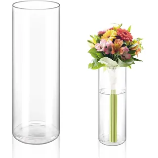 APACALI 1 Stück Glasvase Zylinder 35cm Hoch, Klar Glasvase Rund Große Schmale Vase klarem, Ø 12cm Glas Blumenvase für Orchideen, Rosen, Tulpen, Pampasgras, Tischdeko, Kerze