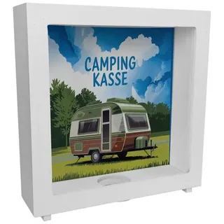 speecheese Spardose Wohnwagen auf Feld - Camping Kasse Rahmen Spardose aus Holz