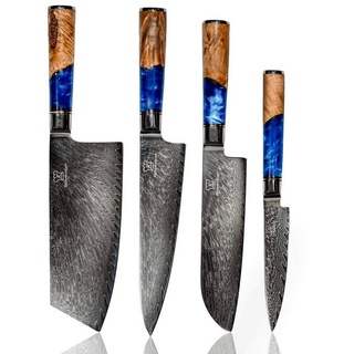 Küchenkompane Messer-Set Damaskus Messerset 67 Lagen Damaststahl und japanischer VG10 Stahlkern (3-tlg) blau|grau