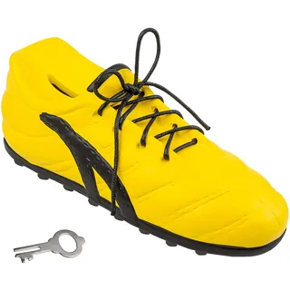 alles-meine.de GmbH 3D Effekt Spardose - Fußballschuh - Schuh - Sportschuh - gelb & schwarz - mit Schlüssel und Schloss - mit echten Schnürsenkel ! - 23 cm - stabile Sparbüchse..